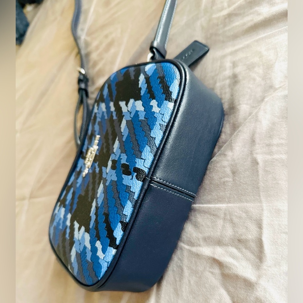 NWT Coach Leather/canvas Jamie Crossbody Bag Black/Blue Plaid Pattern Unisex - Picture 3 of 7